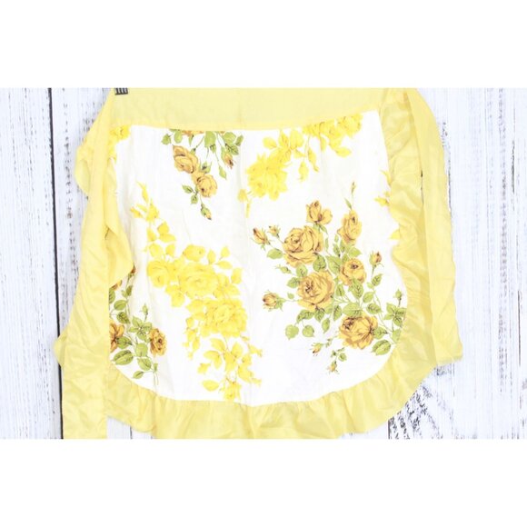 Vintage Yellow White Roses Print Half Waist Kitchen Cooking Apron Size XS-S - Picture 2 of 9